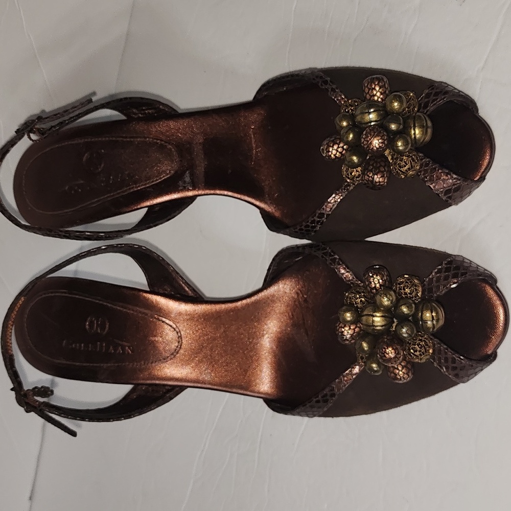 NWOB "COLE HAAN" Brown Suede Snakeskin Open-Toe Women's Shoes Sz 9.5